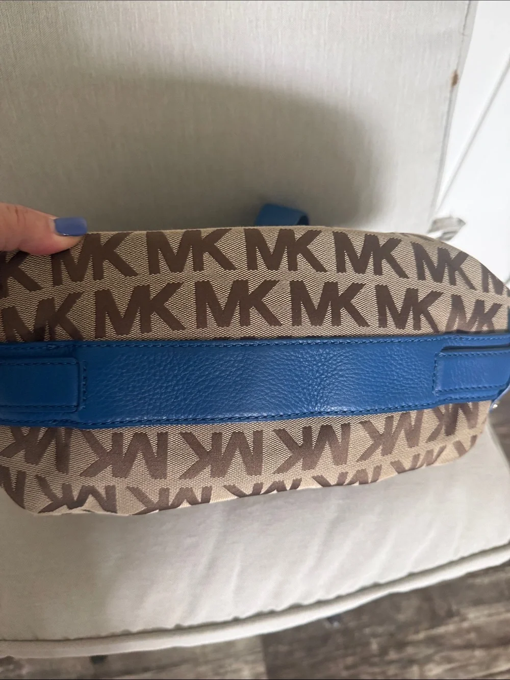MK Signature Monogram Hobo Shoulder Bag + Zip Around Wallet Set Blue Leather